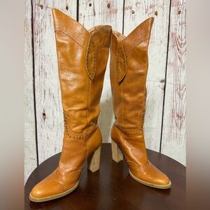 STEVE MADDEN KAELIN cognac crackled Leather woman’s knee high boots size 7.5 Y2K